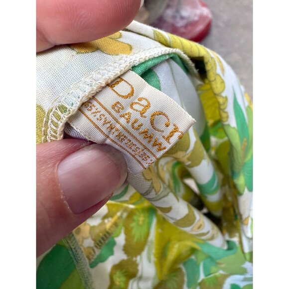 70s Dagger Collar Flower Power Shirt Green Yellow Sheer Floral Volup Custom Made - Picture 9 of 10